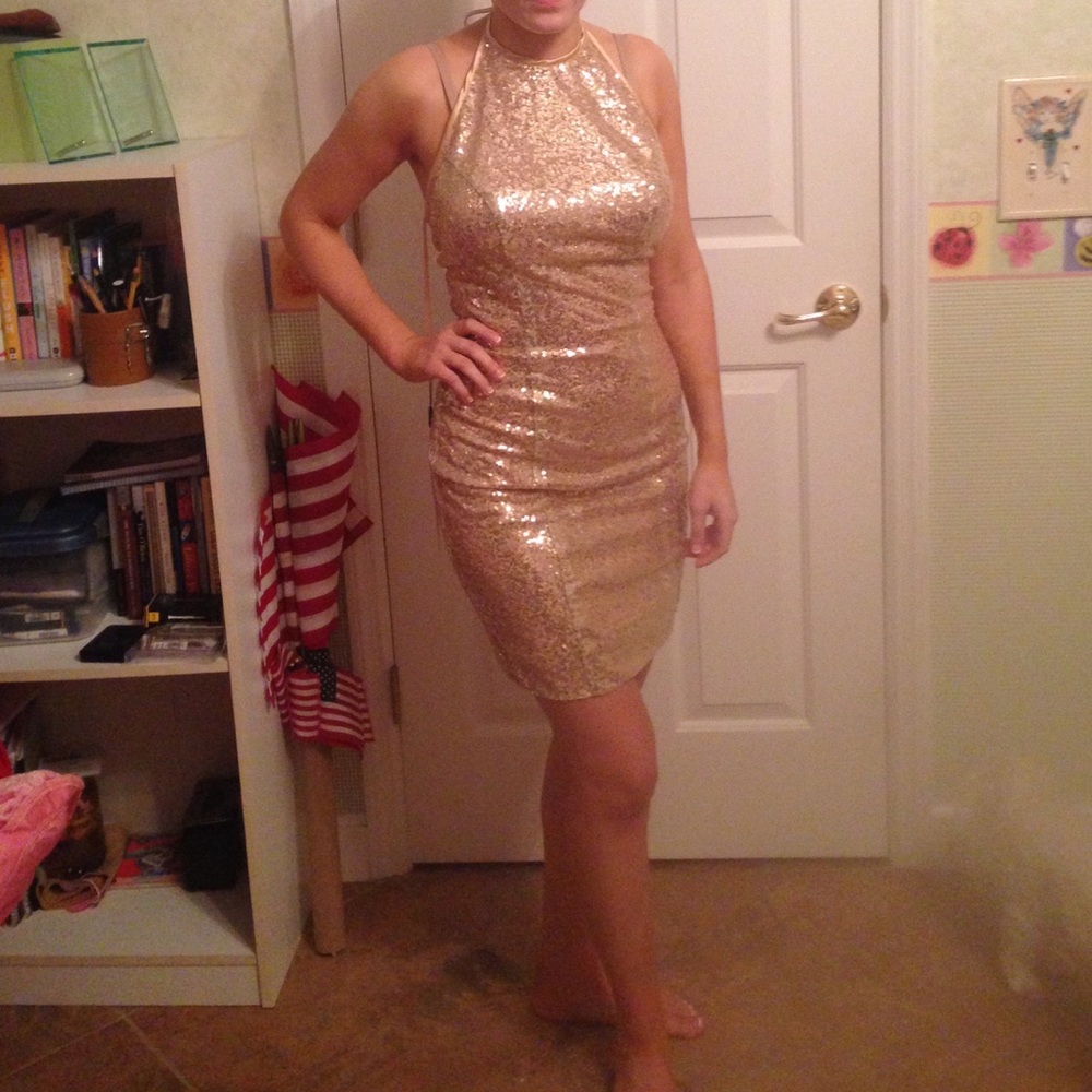 Shawn Yearick Sequin Gold Cocktail Dress